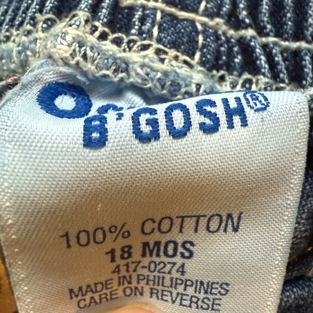 VTG Baby OshKosh B'gosh Blue Jeans with‎ Floral Embroidery Size 18mo